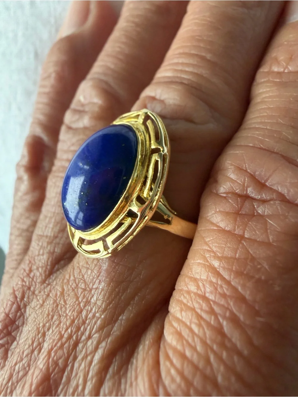14K Gold Deep Blue Lapis Lazuli - Statement Ring